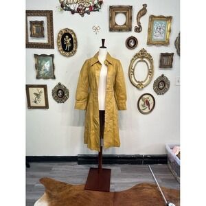 Vintage 70s Mustard Yellow Mod-Maid Leather Trench Coat Size 10